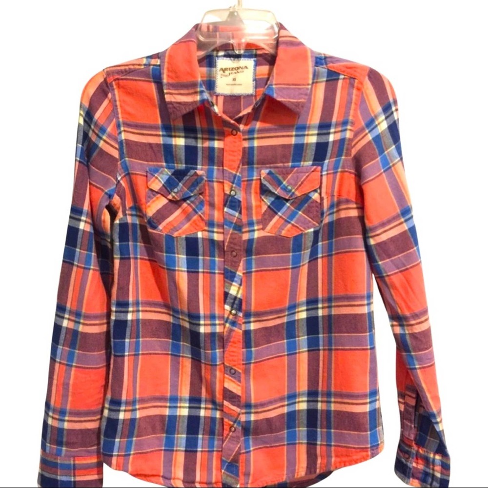 FLANNEL SHIRT orange and blue plaid Size XS